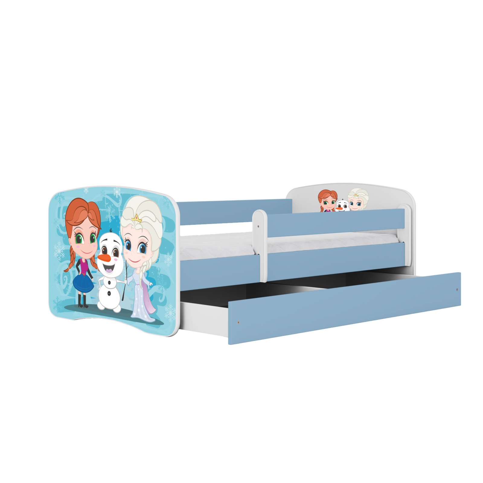 Łóżko dziecięce Babydreams - Kraina lodu Z szufladą 160/80, Niebieski, Materac pianka lateks 160/80/9 - materac średniej twardoś