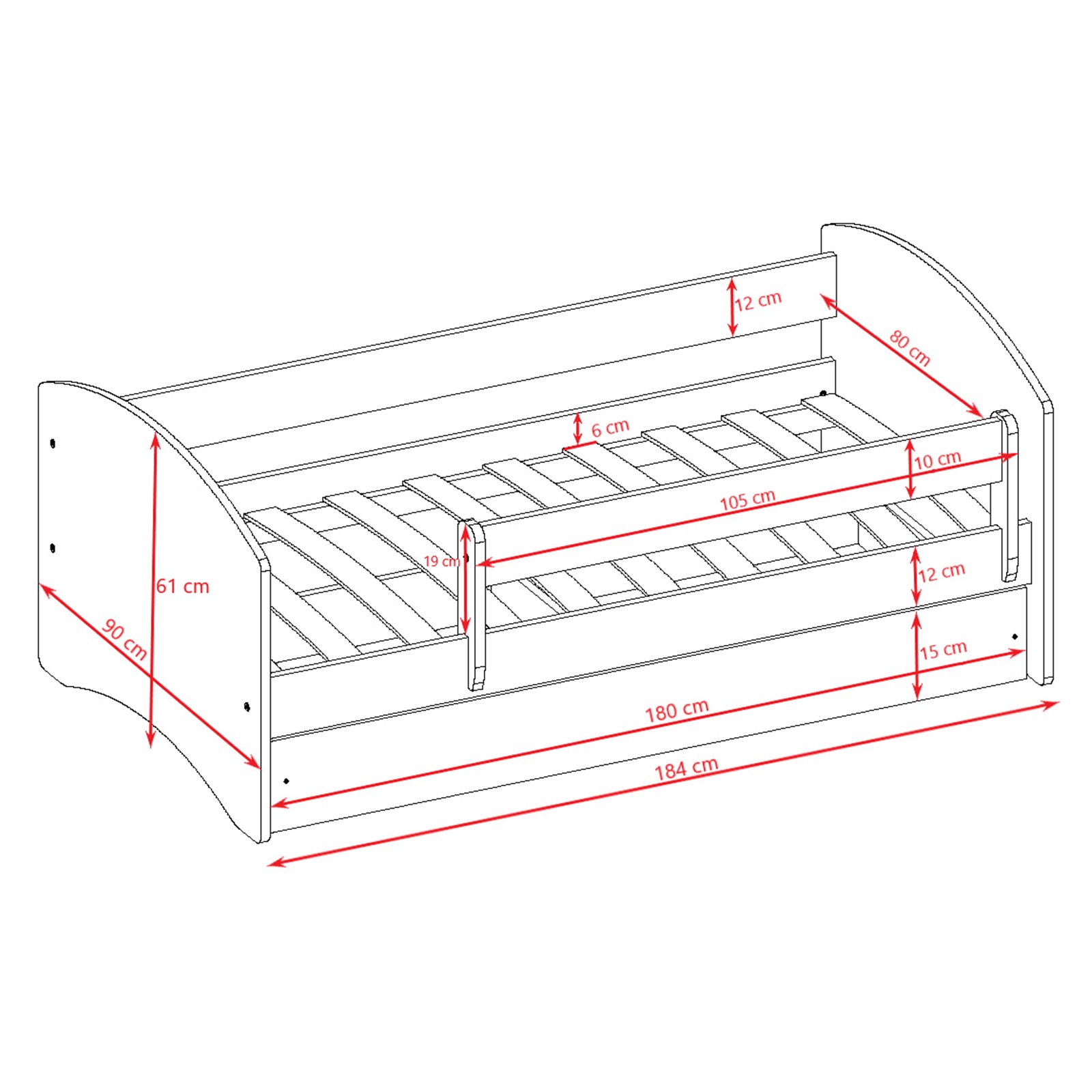 Łóżko dziecięce Babydreams - Kraina lodu Z szufladą 180/80, Różowy, Materac pianka lateks 180/80/10 - materac średniej twardości