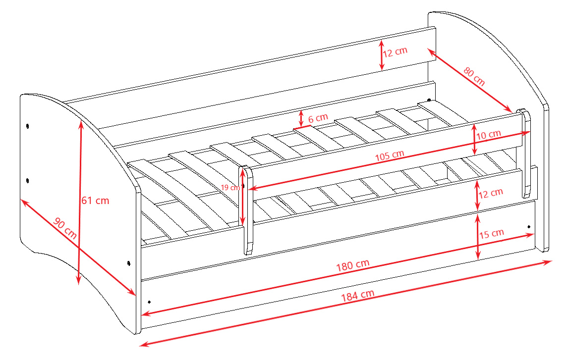 Łóżko dziecięce Babydreams Kraina lodu - 180/80, kolor zielony, z szufladą, materac piankowo-lateksowy