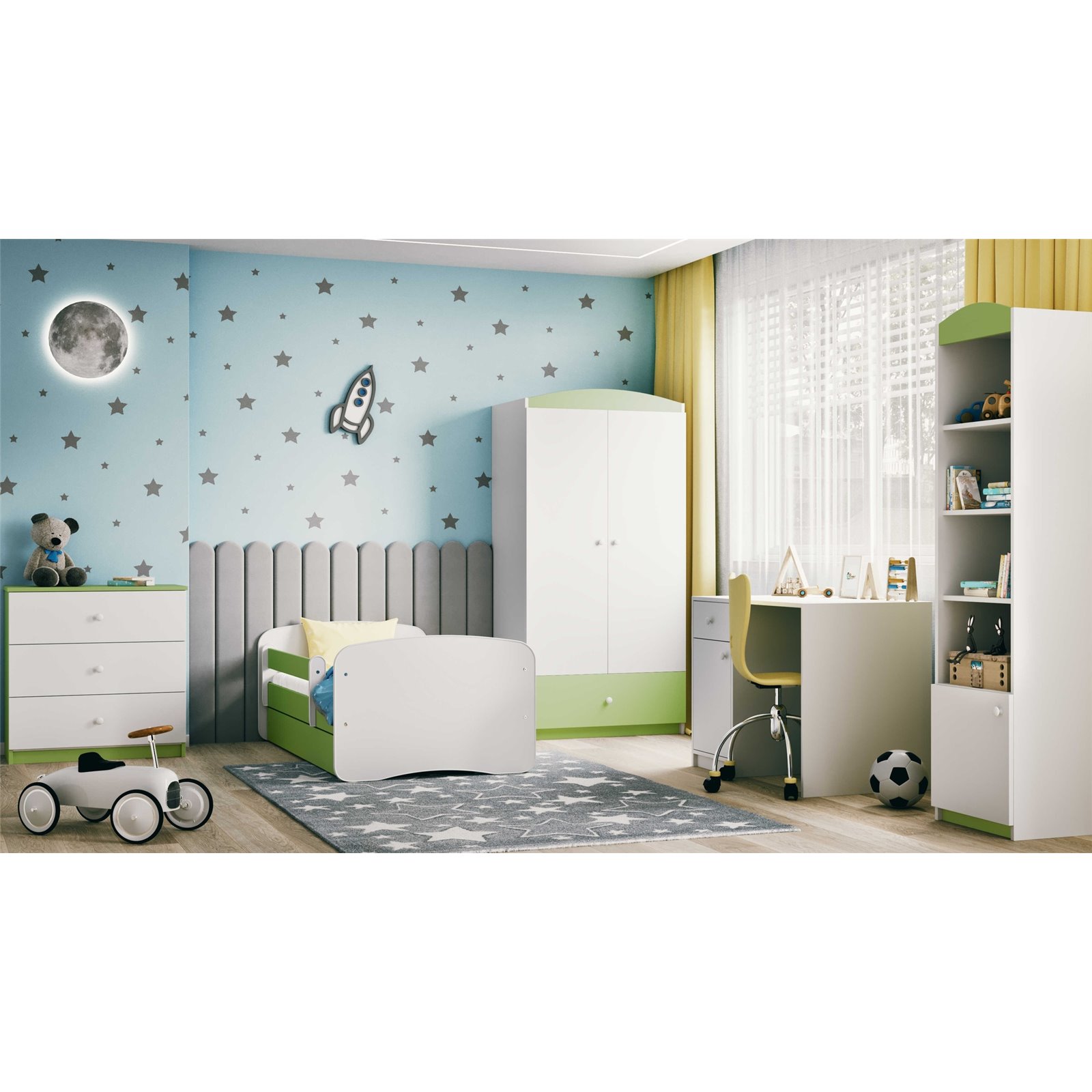 Łóżko dziecięce Babydreams - Bez wzoru Bez szuflady 160/80, Zielony, Materac piankowy 160/80/8 - materac średniej twardości (+10