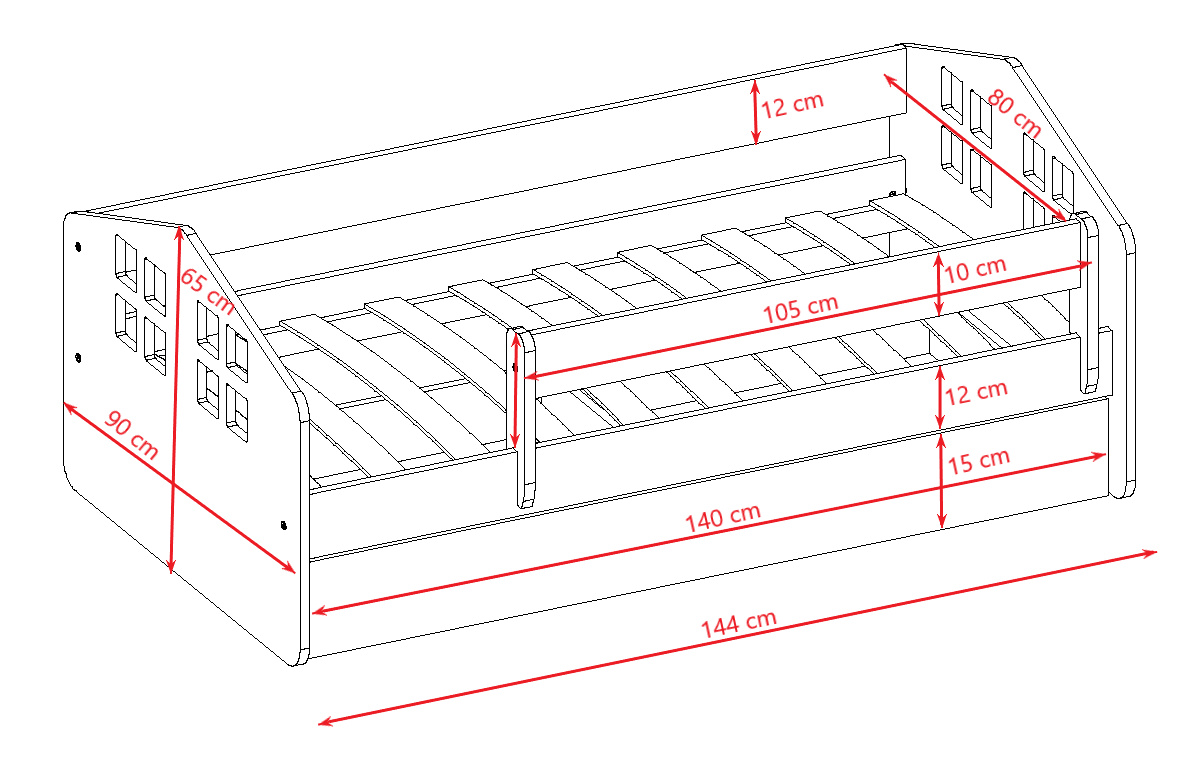 Łóżko dziecięce Kacper - 140/80, kolor biały, z szufladą