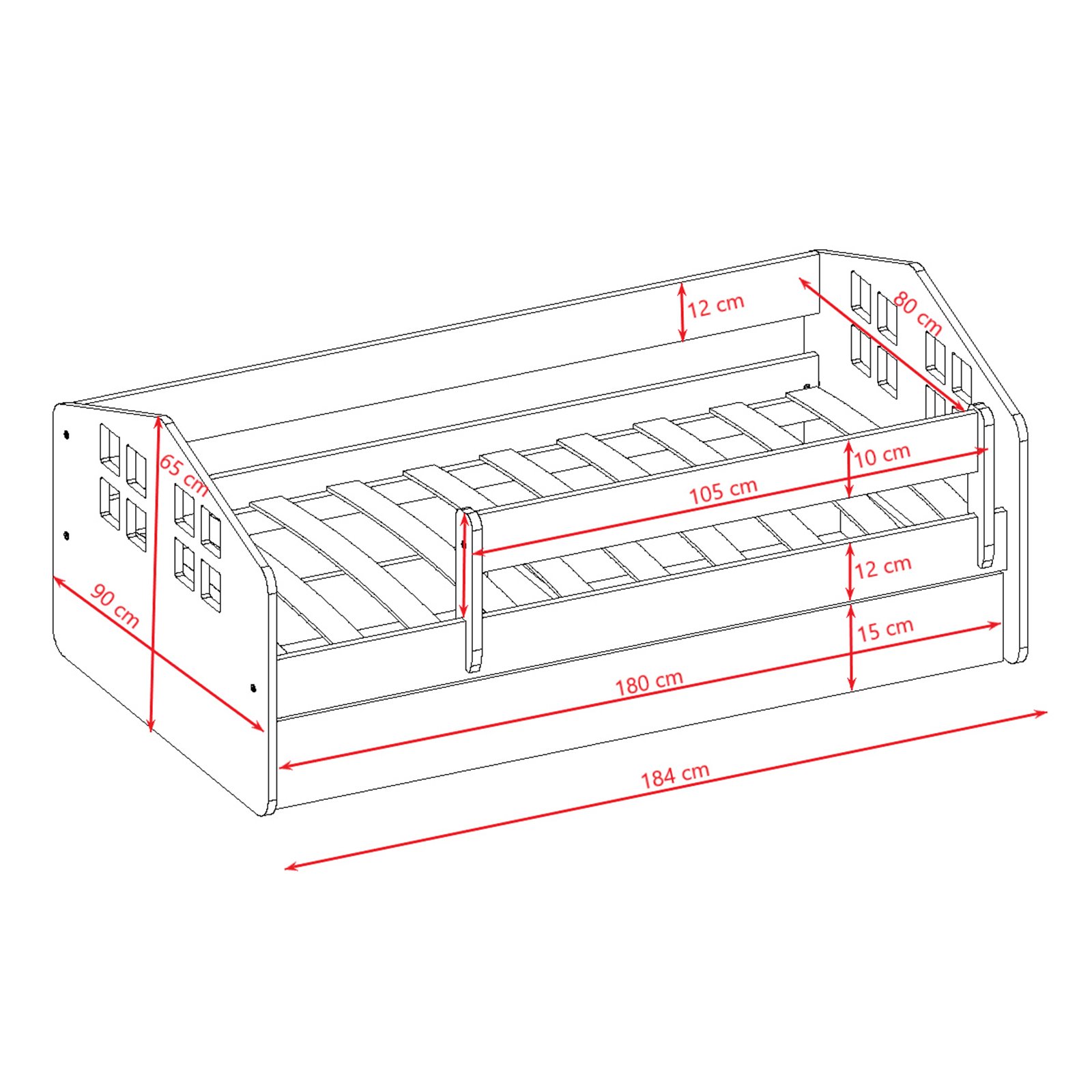 Łóżko dziecięce Kacper Z szufladą 180/80, Biały, Materac piankowy 180/80/8 - materac średniej twardości (+120zł)