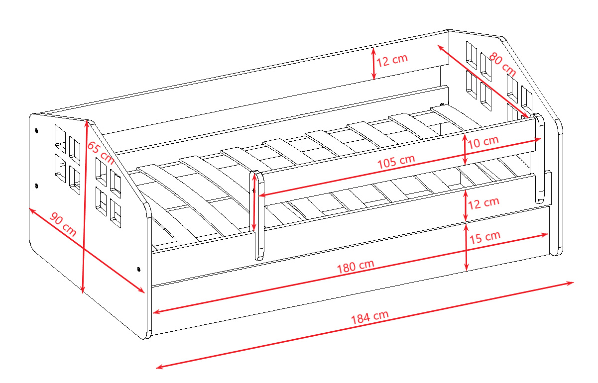 Łóżko dziecięce Kacper - 180/80, kolor biały, z szufladą, materac piankowo-lateksowy