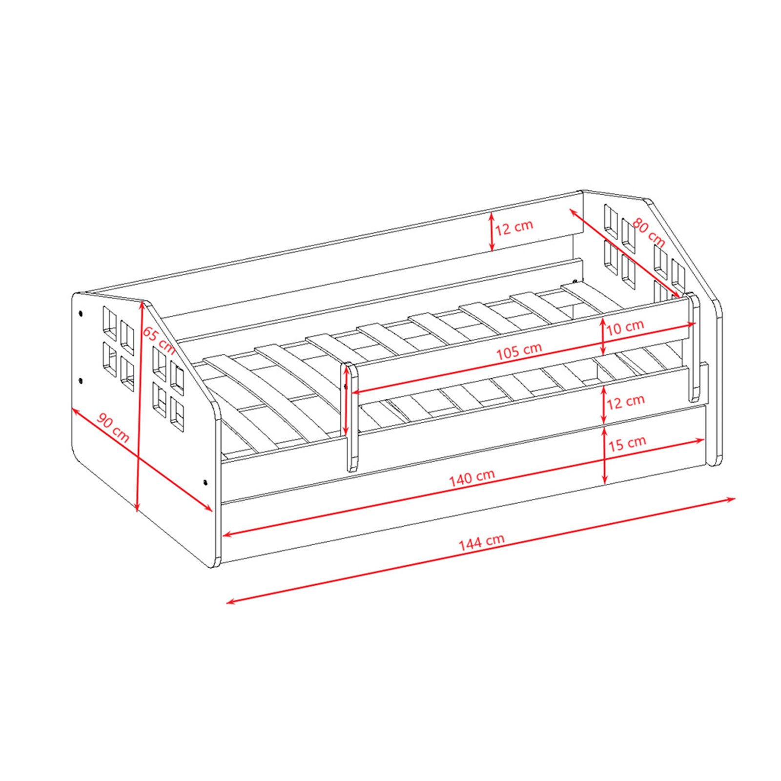 Łóżko dziecięce Kacper Z szufladą 140/80, Biały, Materac pianka lateks kokos 140/80/10 - materac średniej twardości (+429zł)