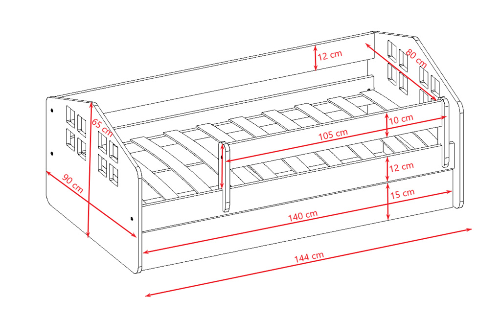 Łóżko dziecięce Kacper - 140/80, kolor biały, z szufladą, materac piankowo-lateksowo-kokosowy