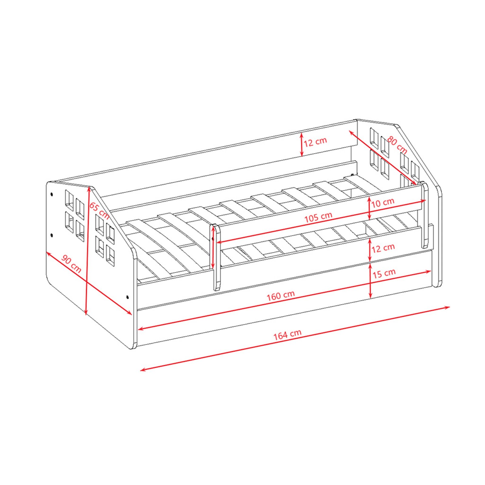 Łóżko dziecięce Kacper Z szufladą 160/80, Biały, Materac pianka lateks kokos 160/80/10 - materac średniej twardości (+479zł)
