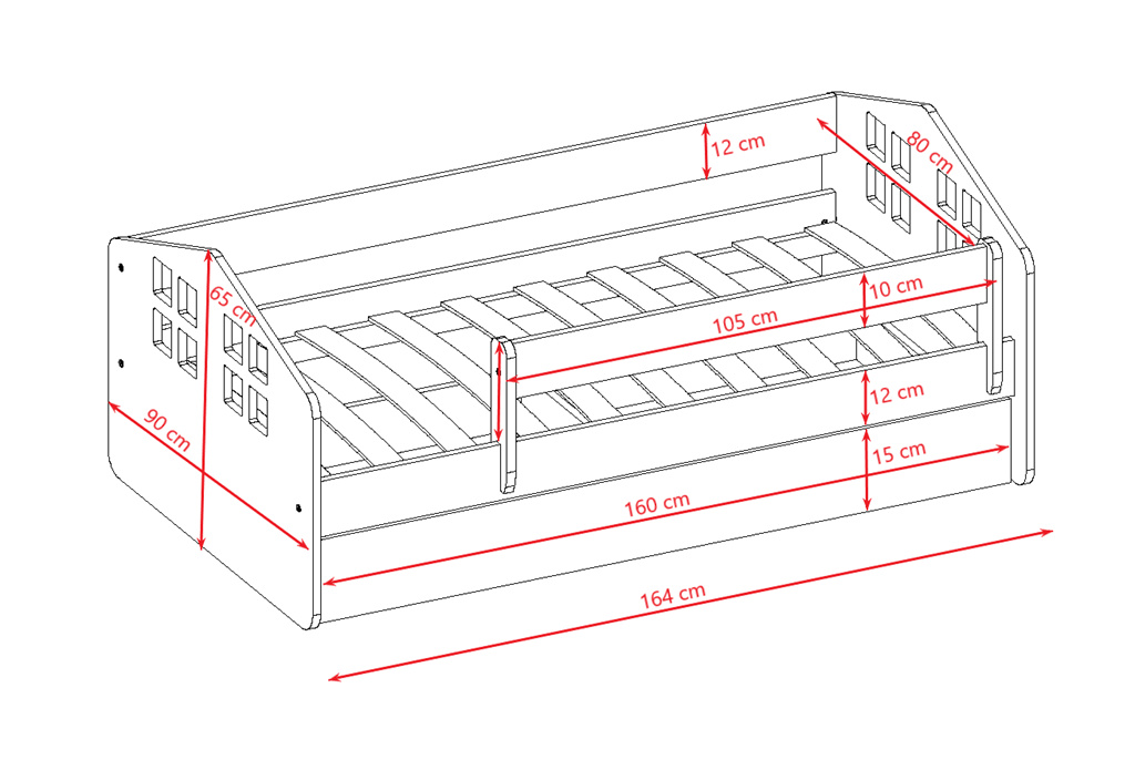 Łóżko dziecięce Kacper - 160/80, kolor biały, z szufladą, materac piankowo-lateksowo-kokosowy