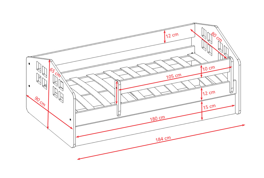 Łóżko dziecięce Kacper - 180/80, kolor biały, z szufladą, materac piankowo-lateksowo-kokosowy