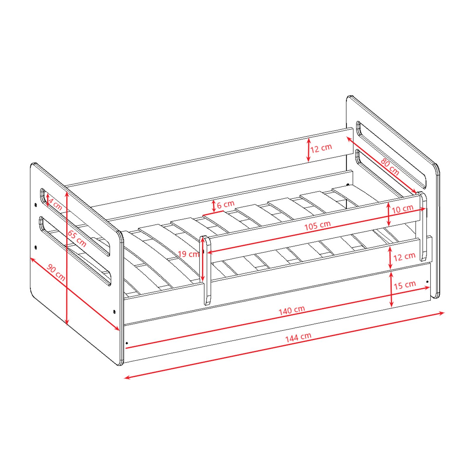 Łóżko dziecięce Tomi Bez szuflady 140/80, Różowy, Materac piankowy 140/70/8 - materac średniej twardości (+80zł)