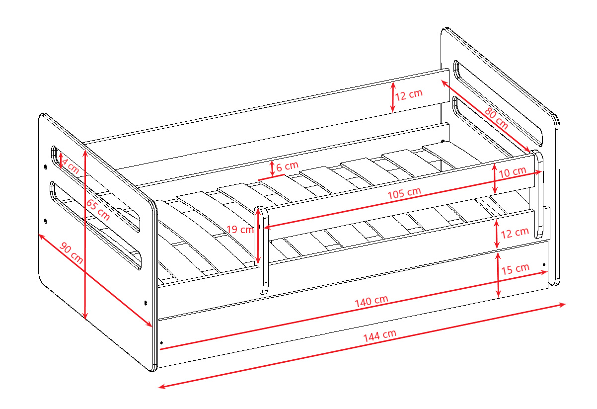 Łóżko dziecięce Tomi - 140/80, kolor różowy, z szufladą, materac piankowo-lateksowy