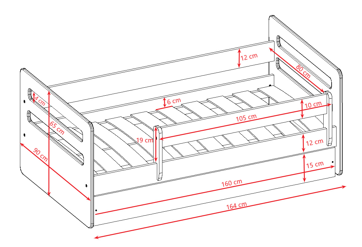 Łóżko dziecięce Tomi - 160/80, kolor niebieski, z szufladą, materac piankowy