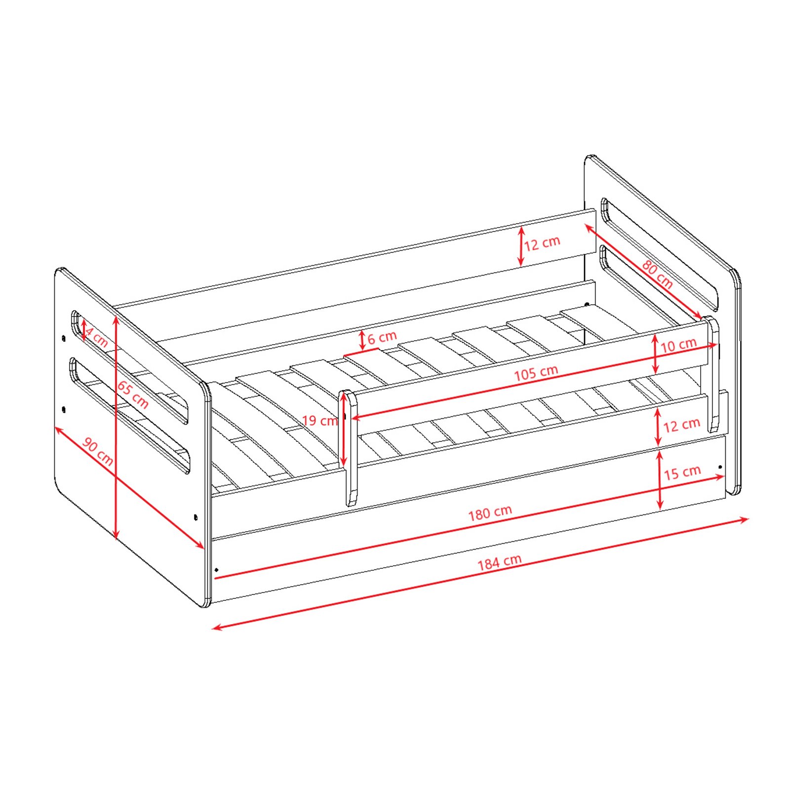 Łóżko dziecięce Tomi Bez szuflady 180/80, Niebieski, Materac pianka kokos 180/90/9 - materac średniej twardości (+349zł)f