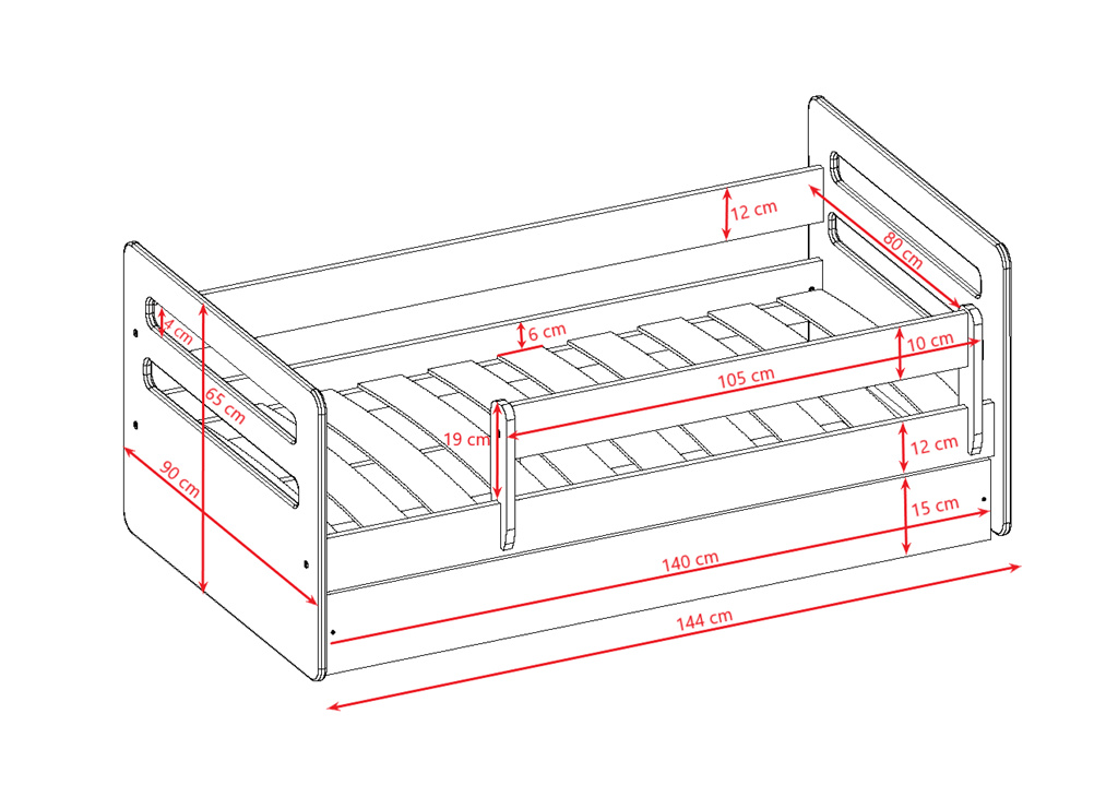 Łóżko dziecięce Tomi - 140/80, kolor różowy, z szufladą, materac piankowo-lateksowo-kokosowy