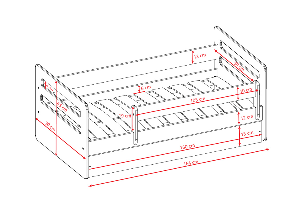 Łóżko dziecięce Tomi - 160/80, kolor zielony, z szufladą, materac piankowo-lateksowo-kokosowy