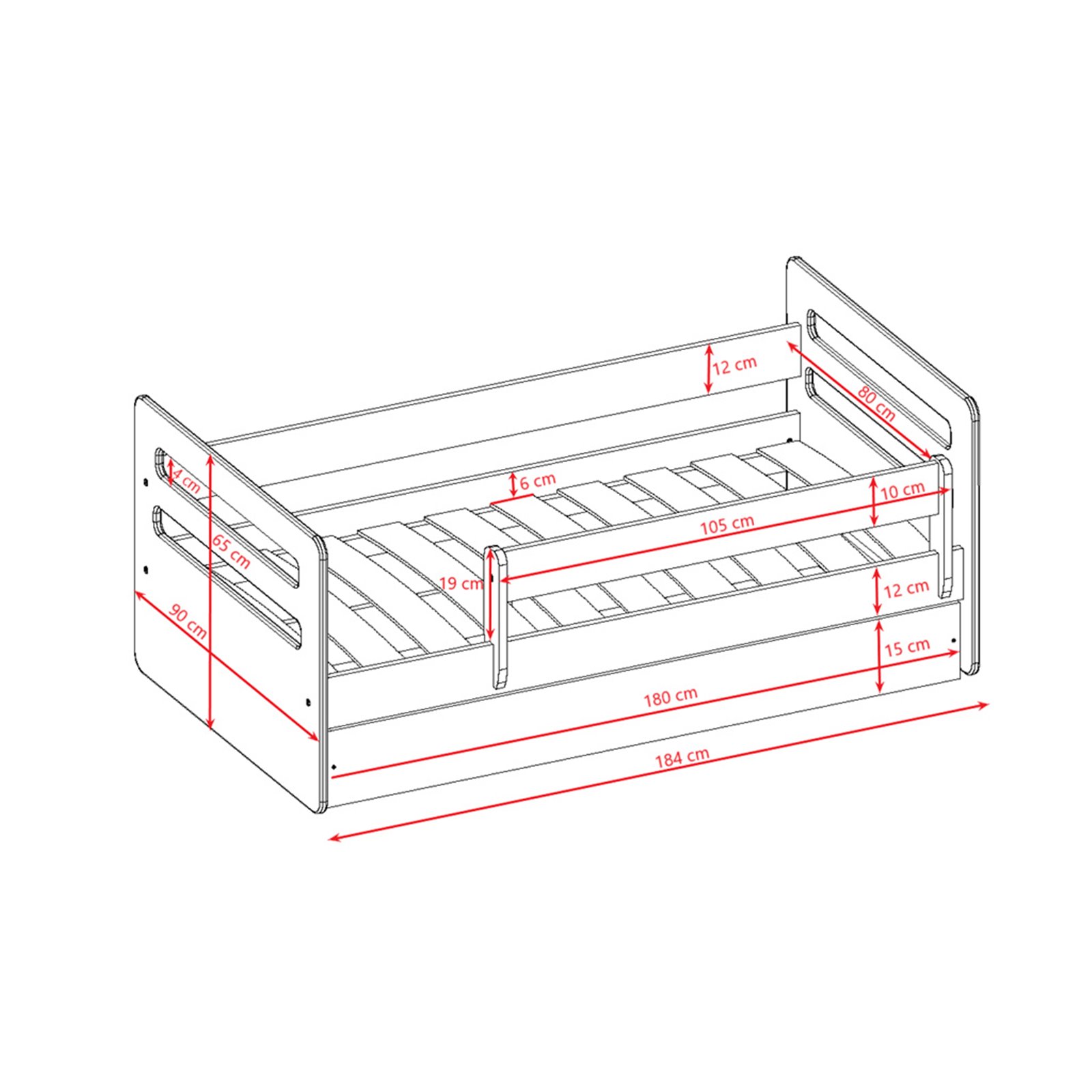Łóżko dziecięce Tomi Z szufladą 180/80, Niebieski, Materac pianka lateks kokos 180/80/10 - materac średniej twardości (+529zł)
