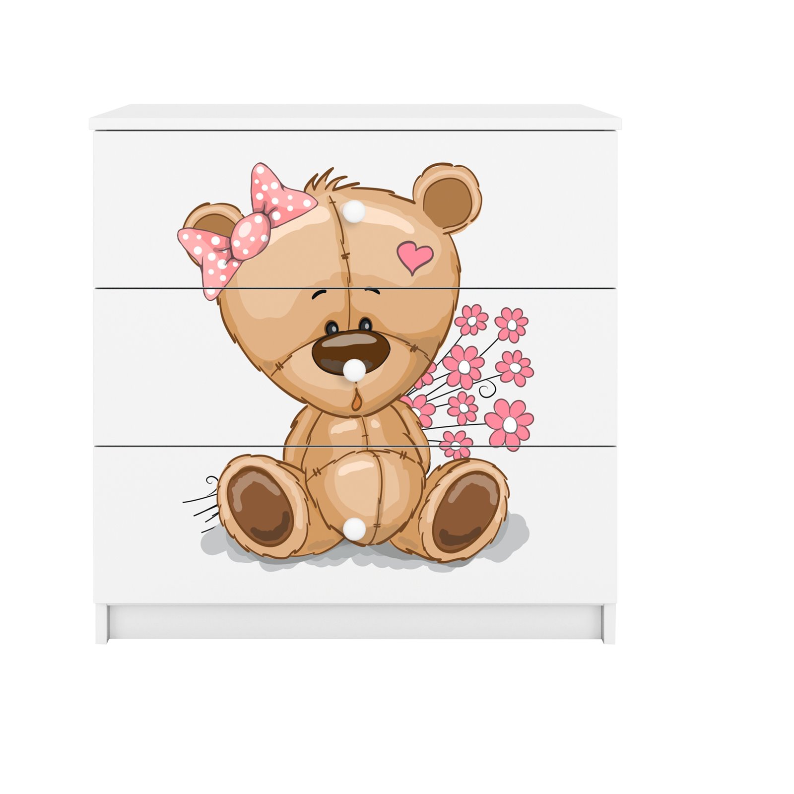 Komoda Babydreams - Miś z kwiatkami Biały