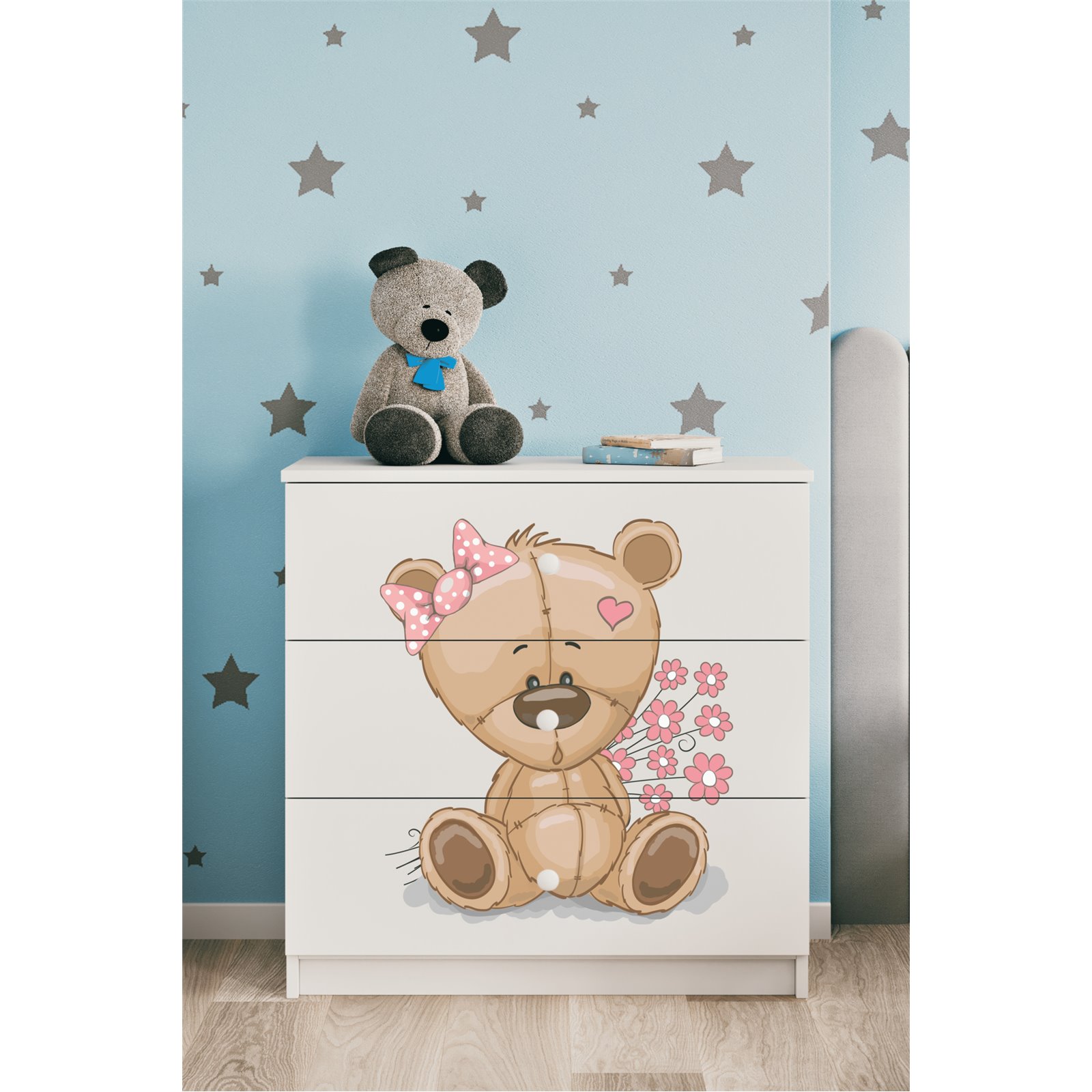 Komoda Babydreams - Miś z kwiatkami Biały