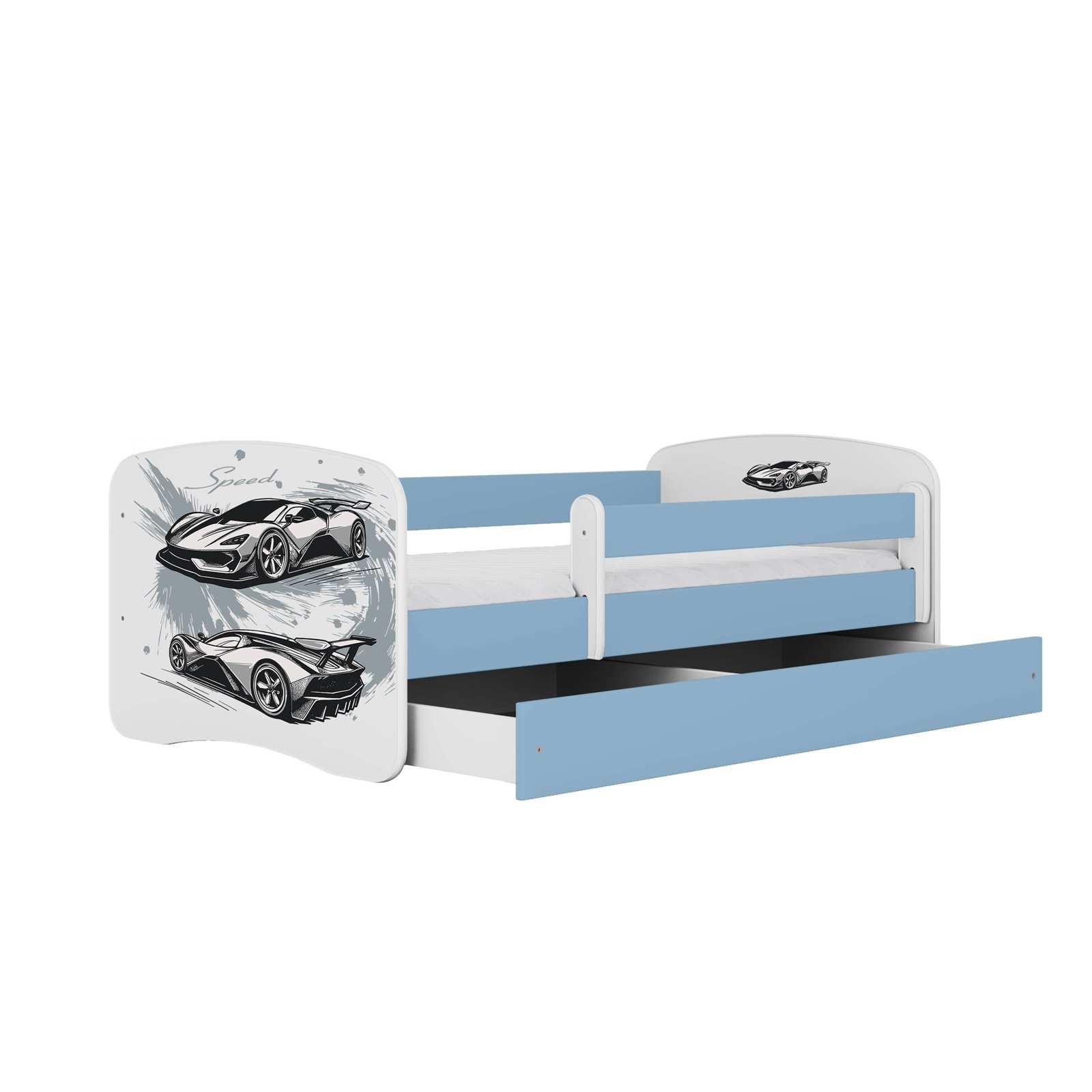 Łóżko dziecięce Babydreams - Auto Z szufladą 140/70, Niebieski, Materac pianka kokos 140/70/9 - materac średniej twardości (+279