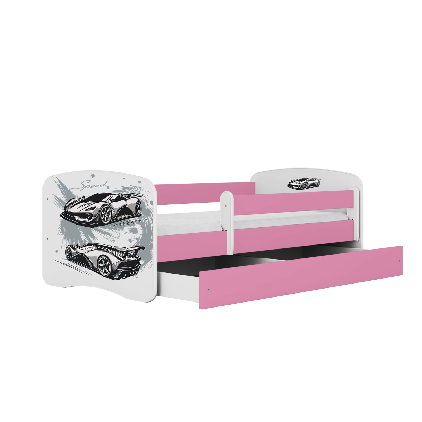 Łóżko dziecięce Babydreams - Auto Z szufladą 140/70, Różowy, Materac pianka kokos 140/70/9 - materac średniej twardości (+279zł)