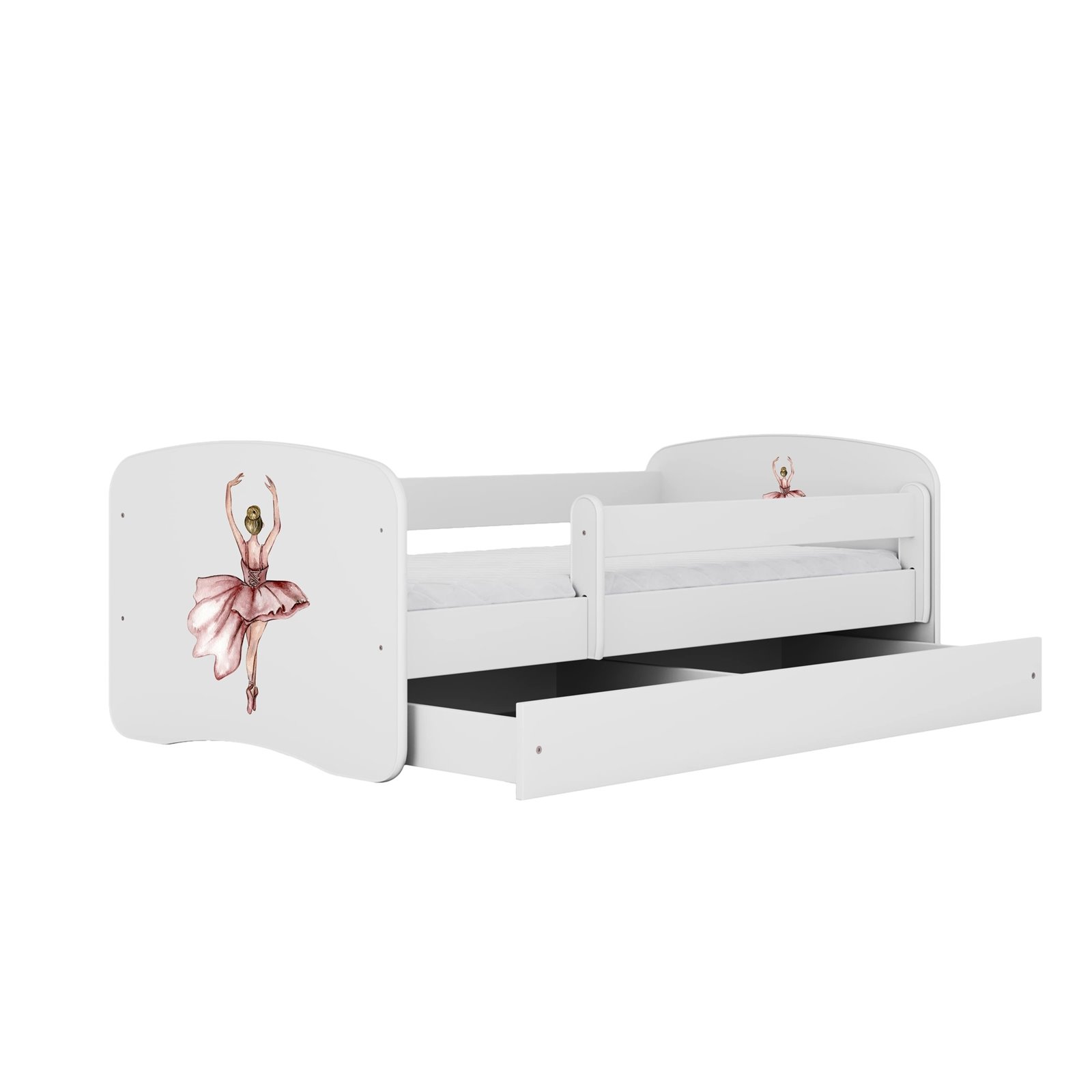 Łóżko dziecięce Babydreams - Baletnica Z szufladą 140/70, Biały, Materac piankowy 140/70/8 - materac średniej twardości (+80zł)