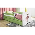 Łóżko dziecięce Babydreams - Baletnica Z szufladą 180/80, Zielony, bez materaca