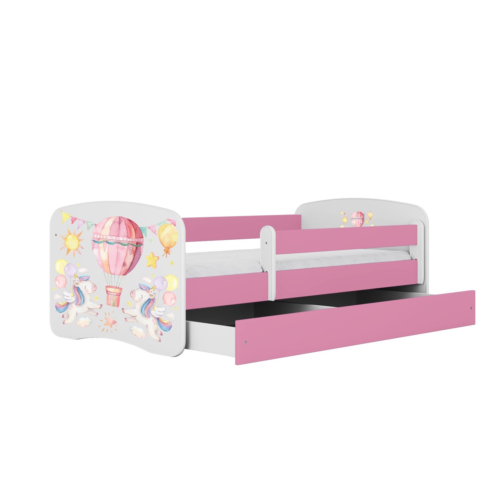 Łóżko dziecięce Babydreams - Balonik Bez szuflady 140/70, Różowy, Materac pianka lateks 140/70/9 - materac średniej twardości (+