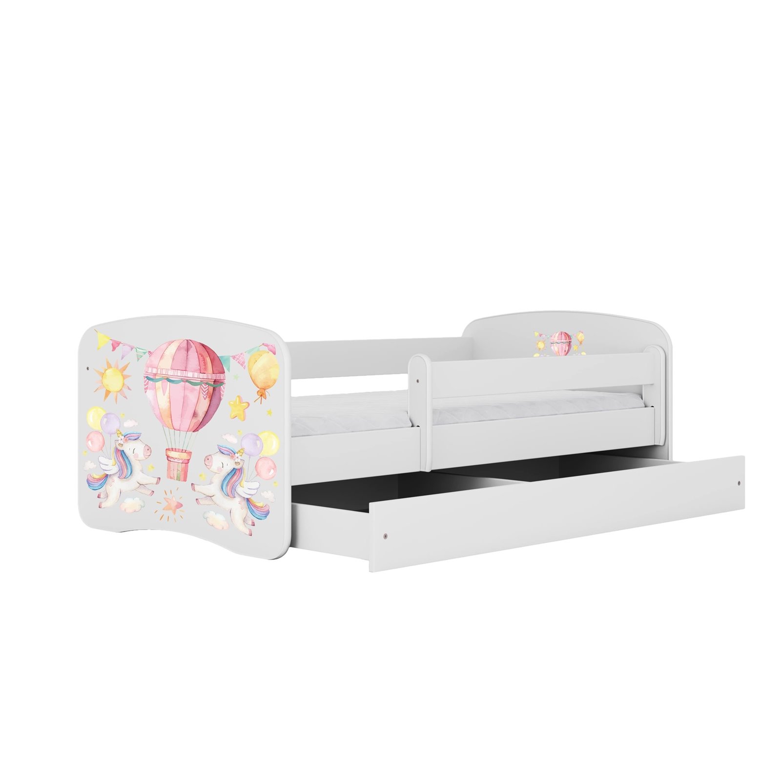 Łóżko dziecięce Babydreams - Balonik Z szufladą 160/80, Biały, Materac pianka lateks 160/80/9 - materac średniej twardości (+449