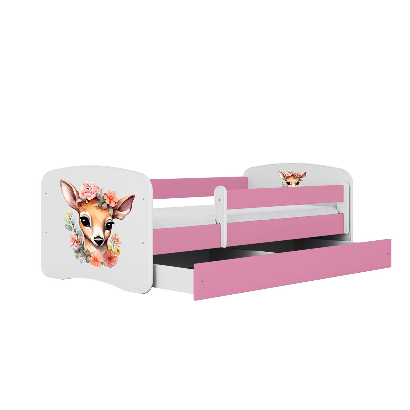 Łóżko dziecięce Babydreams - Bambi Bez szuflady 140/70, Różowy, Materac piankowy 140/70/8 - materac średniej twardości (+80zł)