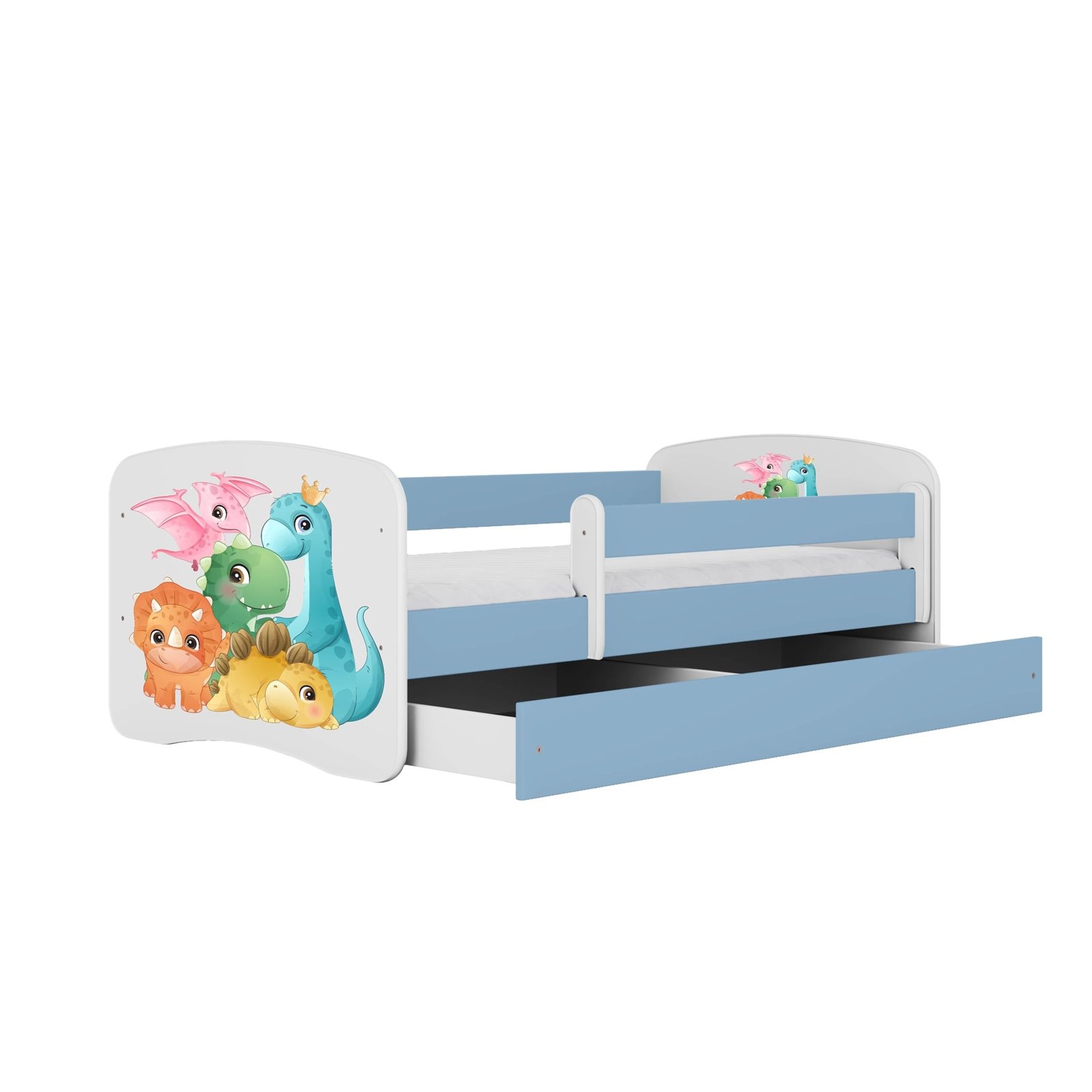 Łóżko dziecięce Babydreams - Dino Z szufladą 140/70, Niebieski, Materac piankowy 140/70/8 - materac średniej twardości (+80zł)