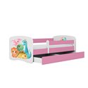 Łóżko dziecięce Babydreams - Dino Z szufladą 140/70, Różowy, Materac pianka kokos 140/70/9 - materac średniej twardości (+279zł)