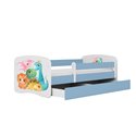 Łóżko dziecięce Babydreams - Dino Z szufladą 140/70, Niebieski, Materac pianka lateks 140/70/9 - materac średniej twardości (+39