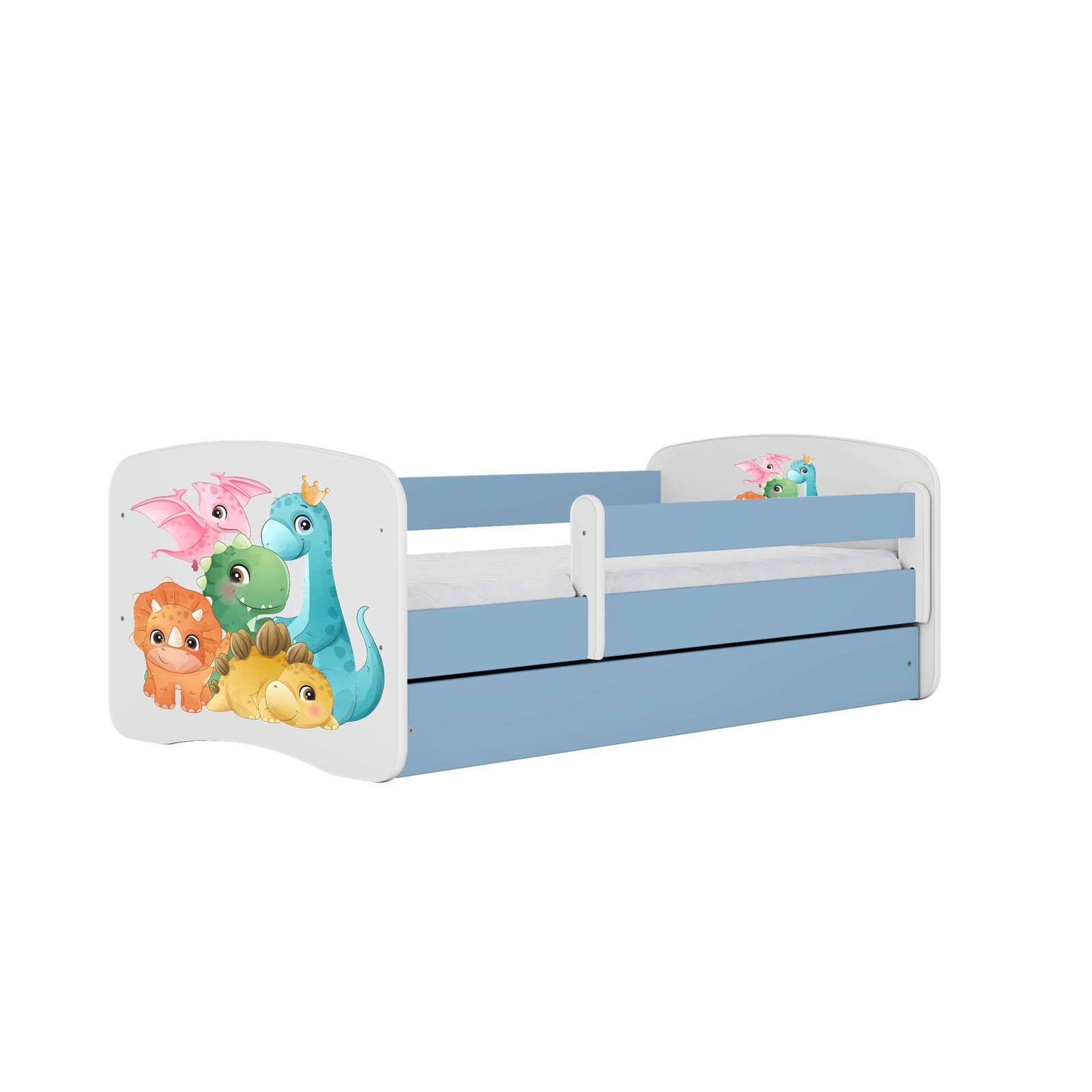 Łóżko dziecięce Babydreams - Dino Z szufladą 160/80, Niebieski, Materac piankowy 160/80/8 - materac średniej twardości (+100zł)