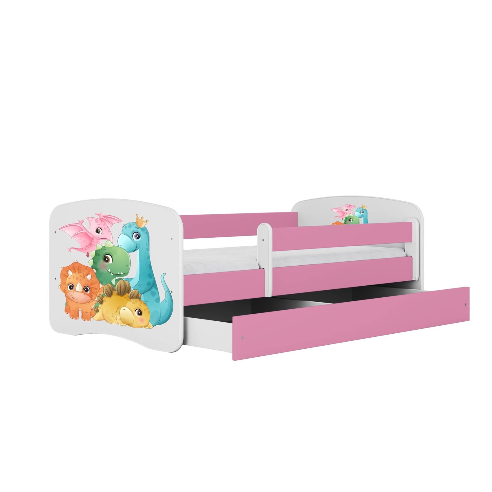 Łóżko dziecięce Babydreams - Dino Z szufladą 160/80, Różowy, Materac piankowy 160/80/8 - materac średniej twardości (+100zł)
