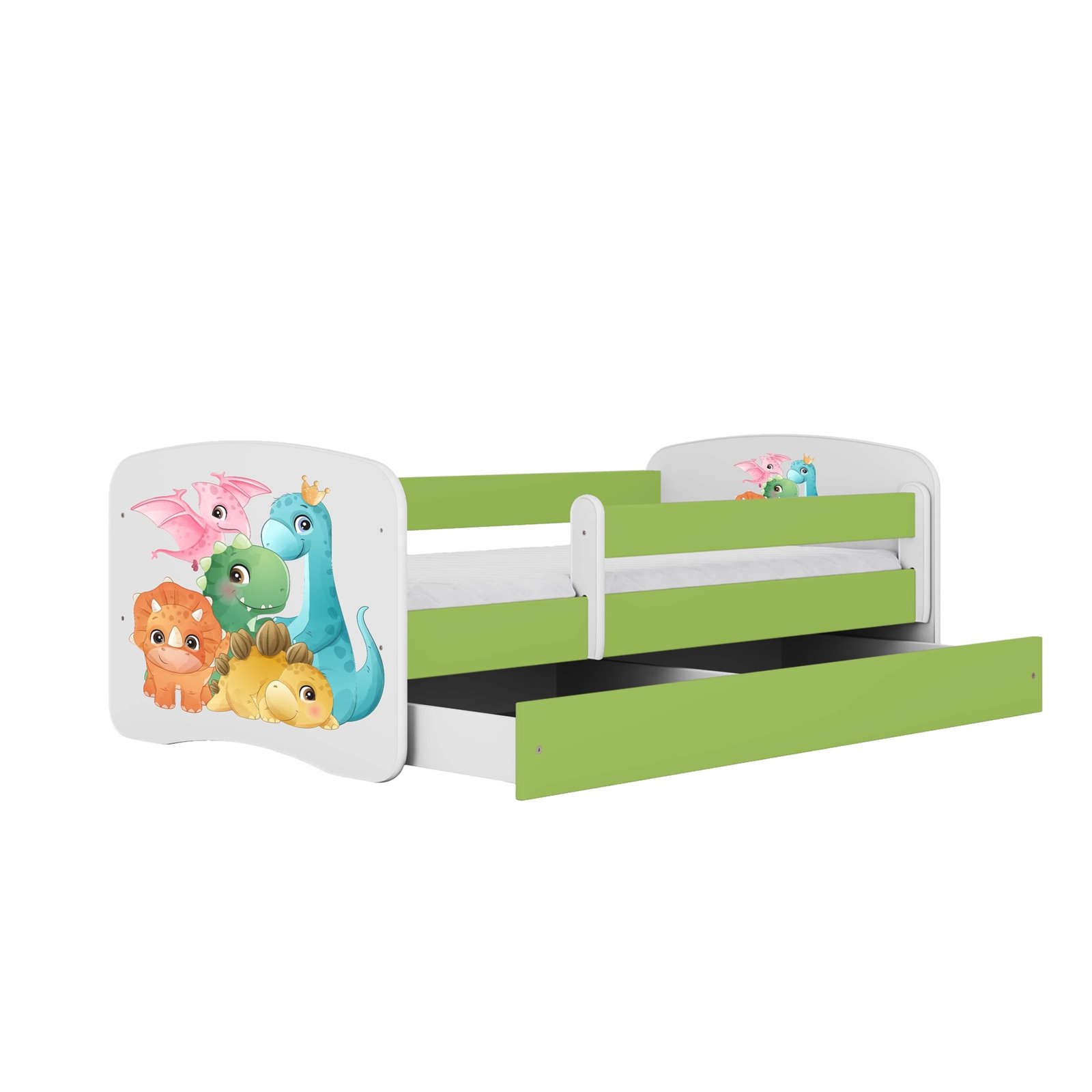 Łóżko dziecięce Babydreams - Dino Z szufladą 160/80, Zielony, Materac piankowy 160/80/8 - materac średniej twardości (+100zł)