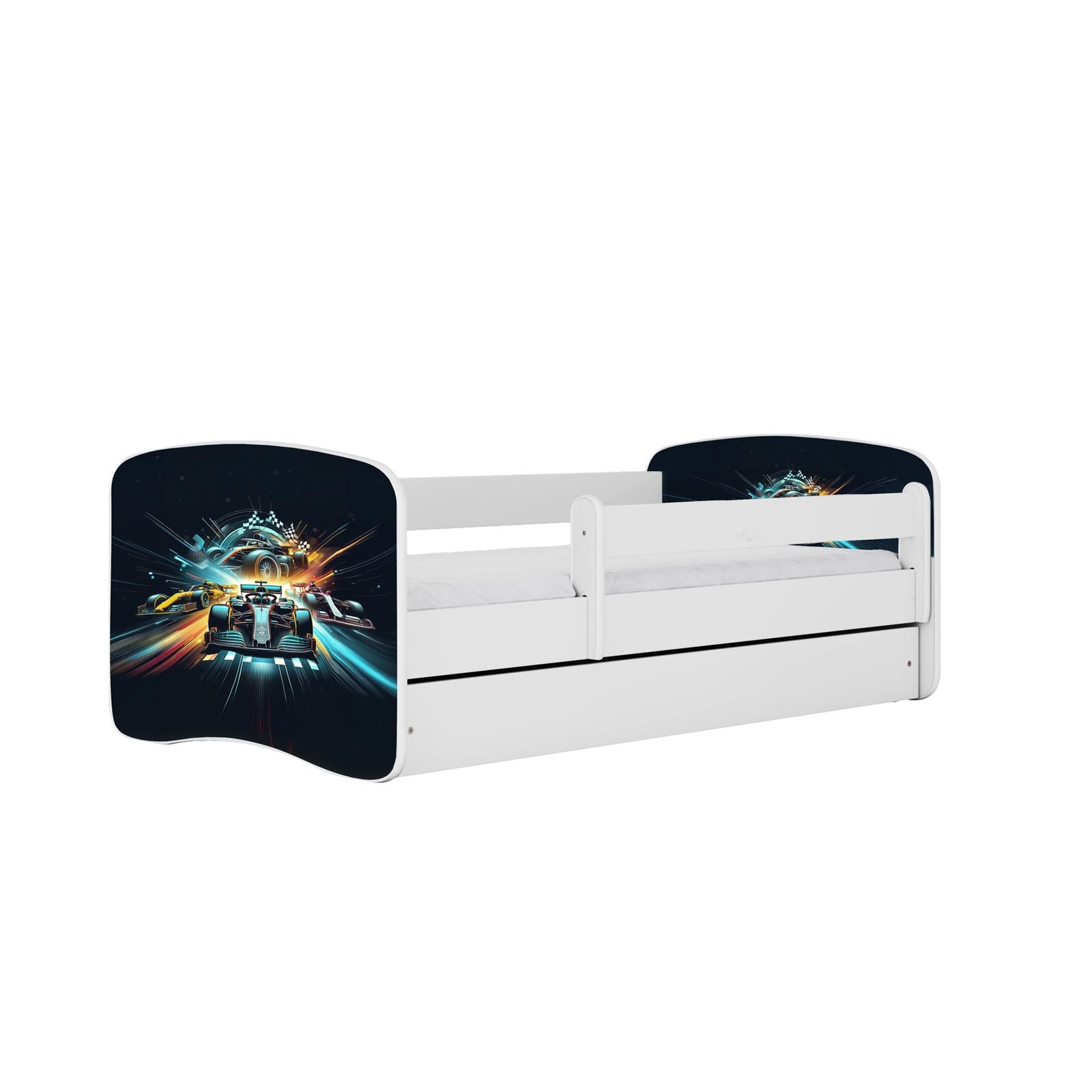 Łóżko dziecięce Babydreams - Wyścig Z szufladą 180/80, Biały, bez materaca