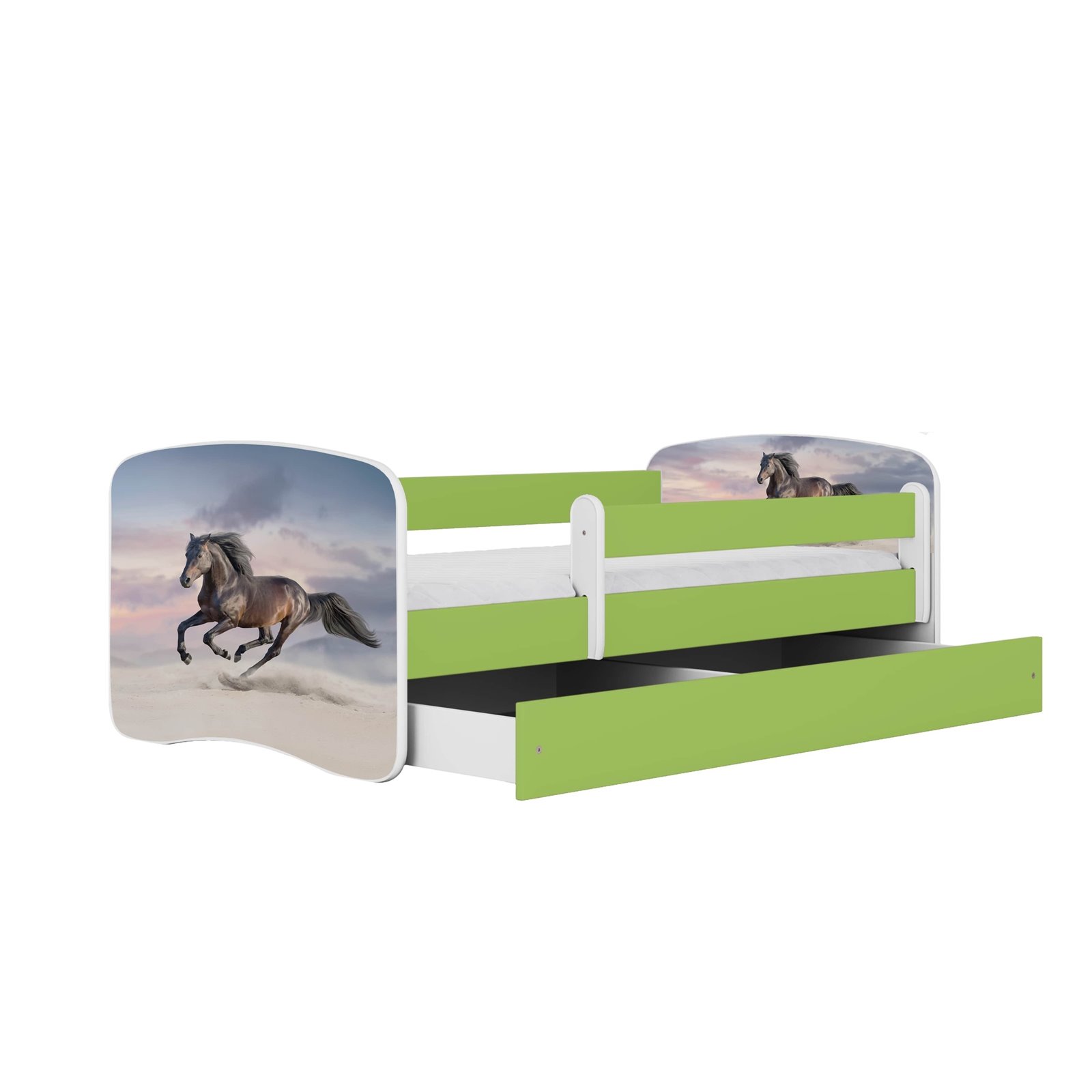 Łóżko dziecięce Babydreams - Koń Bez szuflady 160/80, Zielony, Materac piankowy 160/80/8 - materac średniej twardości (+100zł)