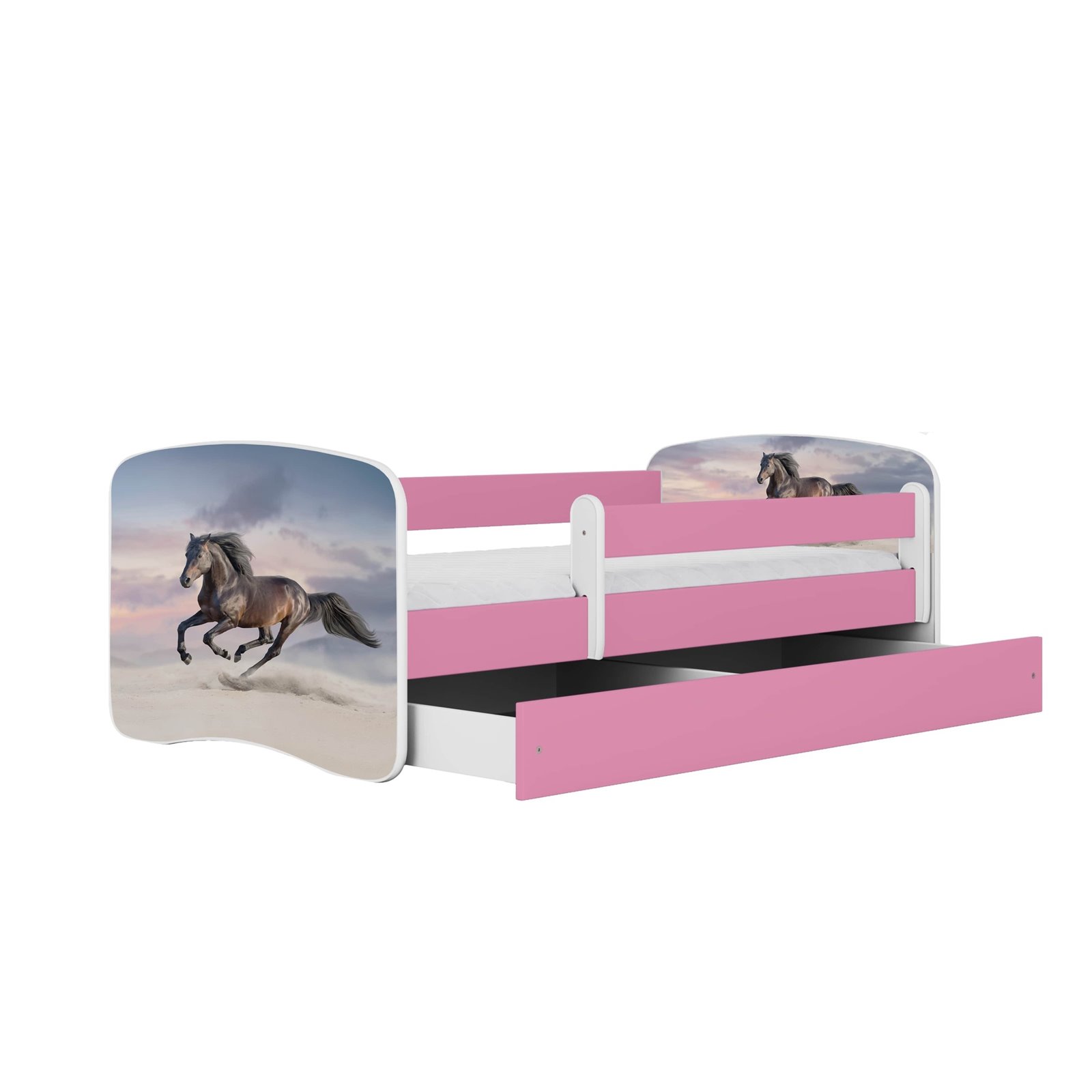 Łóżko dziecięce Babydreams - Koń Z szufladą 180/80, Różowy, Materac piankowy 180/80/8 - materac średniej twardości (+120zł)