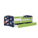 Łóżko dziecięce Babydreams - Kosmos Z szufladą 160/80, Zielony, Materac pianka kokos 160/80/9 - materac średniej twardości (+299