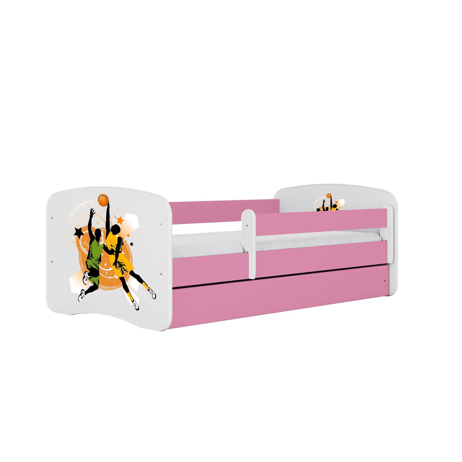 Łóżko dziecięce Babydreams - Koszykarze Bez szuflady 140/70, Różowy, Materac pianka lateks 140/70/9 - materac średniej twardości
