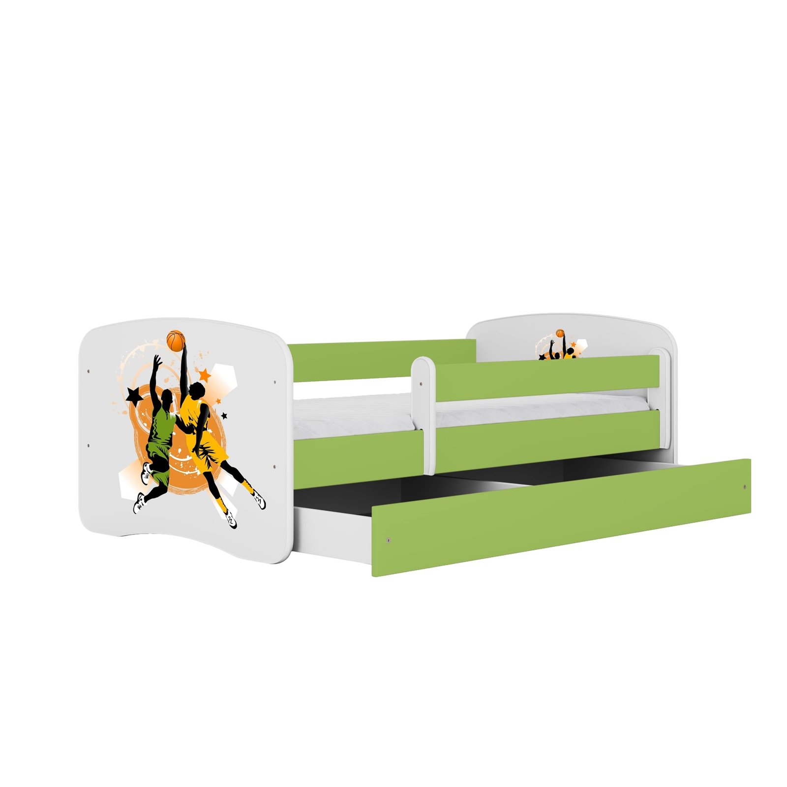 Łóżko dziecięce Babydreams - Koszykarze Z szufladą 160/80, Zielony, Materac piankowy 160/80/8 - materac średniej twardości (+100