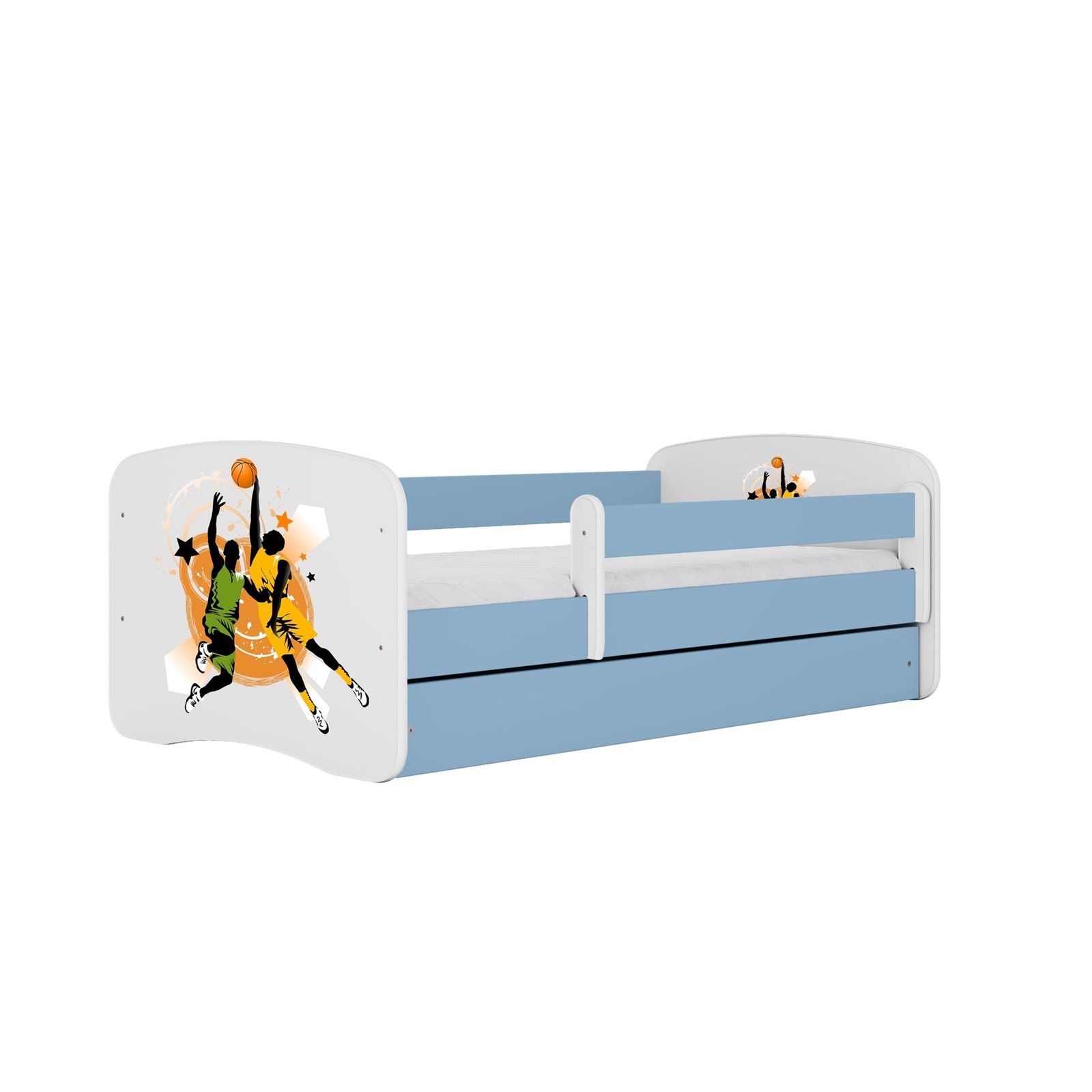 Łóżko dziecięce Babydreams - Koszykarze Z szufladą 180/80, Niebieski, Materac piankowy 180/80/8 - materac średniej twardości (+1