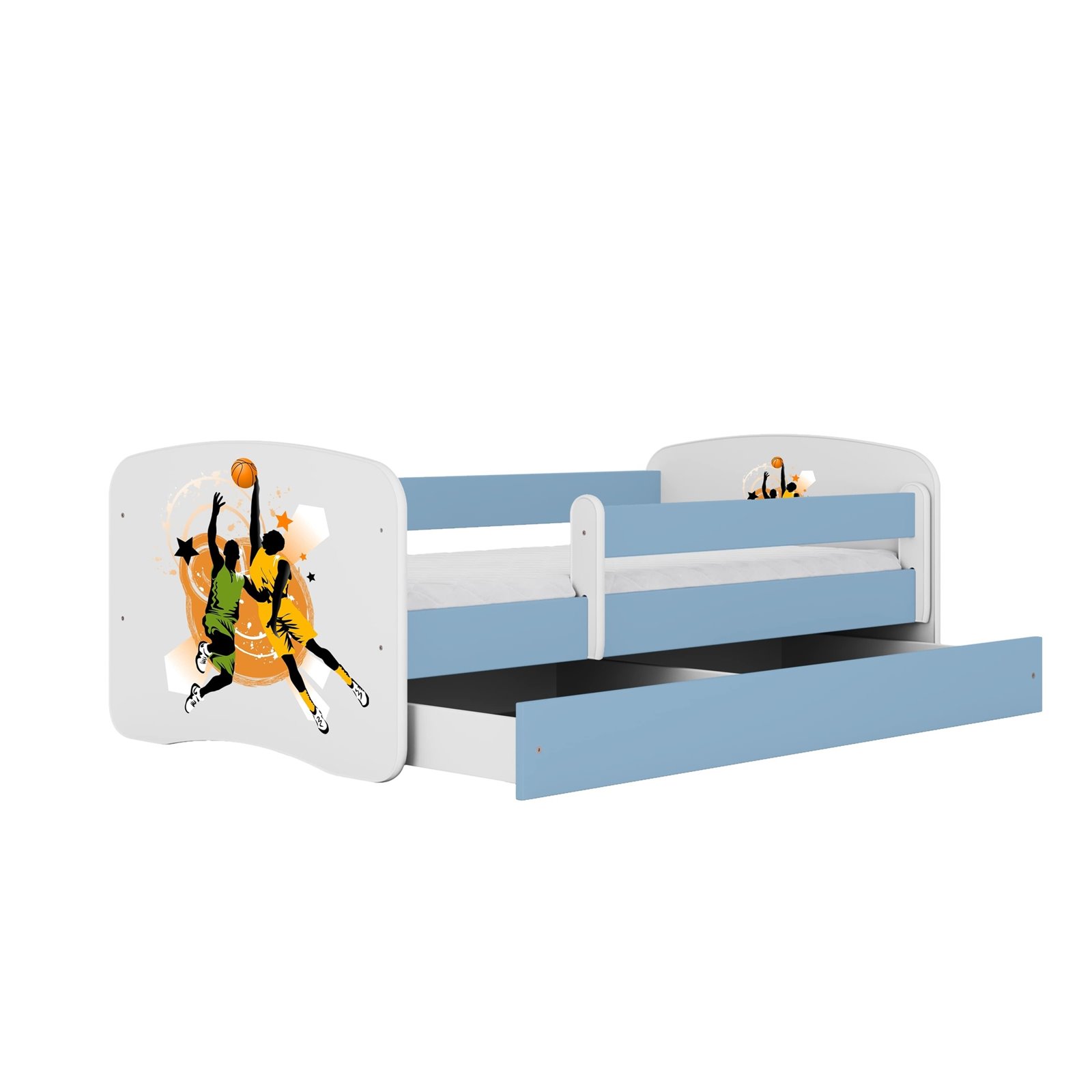 Łóżko dziecięce Babydreams - Koszykarze Z szufladą 160/80, Niebieski, Materac pianka lateks kokos 160/80/10 - materac średniej t