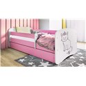 Łóżko dziecięce Babydreams - Kotek Z szufladą 160/80, Różowy, Materac pianka kokos 160/80/9 - materac średniej twardości (+299zł