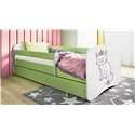 Łóżko dziecięce Babydreams - Kotek Z szufladą 160/80, Zielony, Materac pianka lateks 160/80/9 - materac średniej twardości (+449