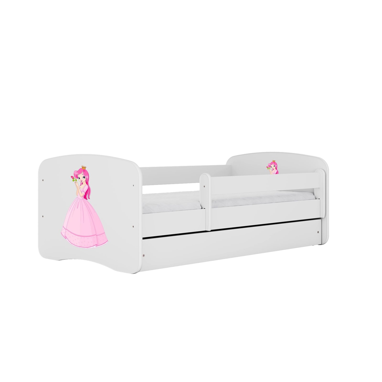 Łóżko dziecięce Babydreams - Księżniczka Z szufladą 140/70, Biały, Materac piankowy 140/70/8 - materac średniej twardości (+80zł