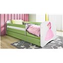 Łóżko dziecięce Babydreams - Księżniczka Z szufladą 160/80, Zielony, Materac pianka lateks kokos 160/80/10 - materac średniej tw