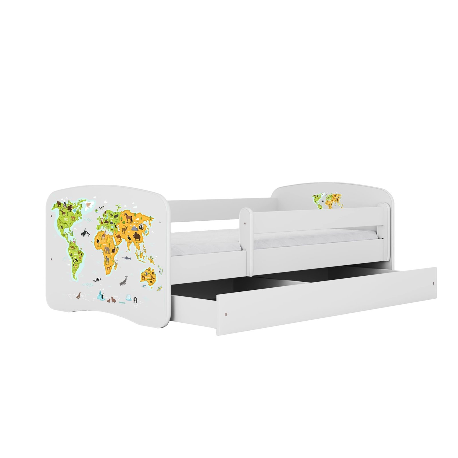 Łóżko dziecięce Babydreams - Mapa Z szufladą 180/80, Biały, Materac piankowy 180/80/8 - materac średniej twardości (+120zł)