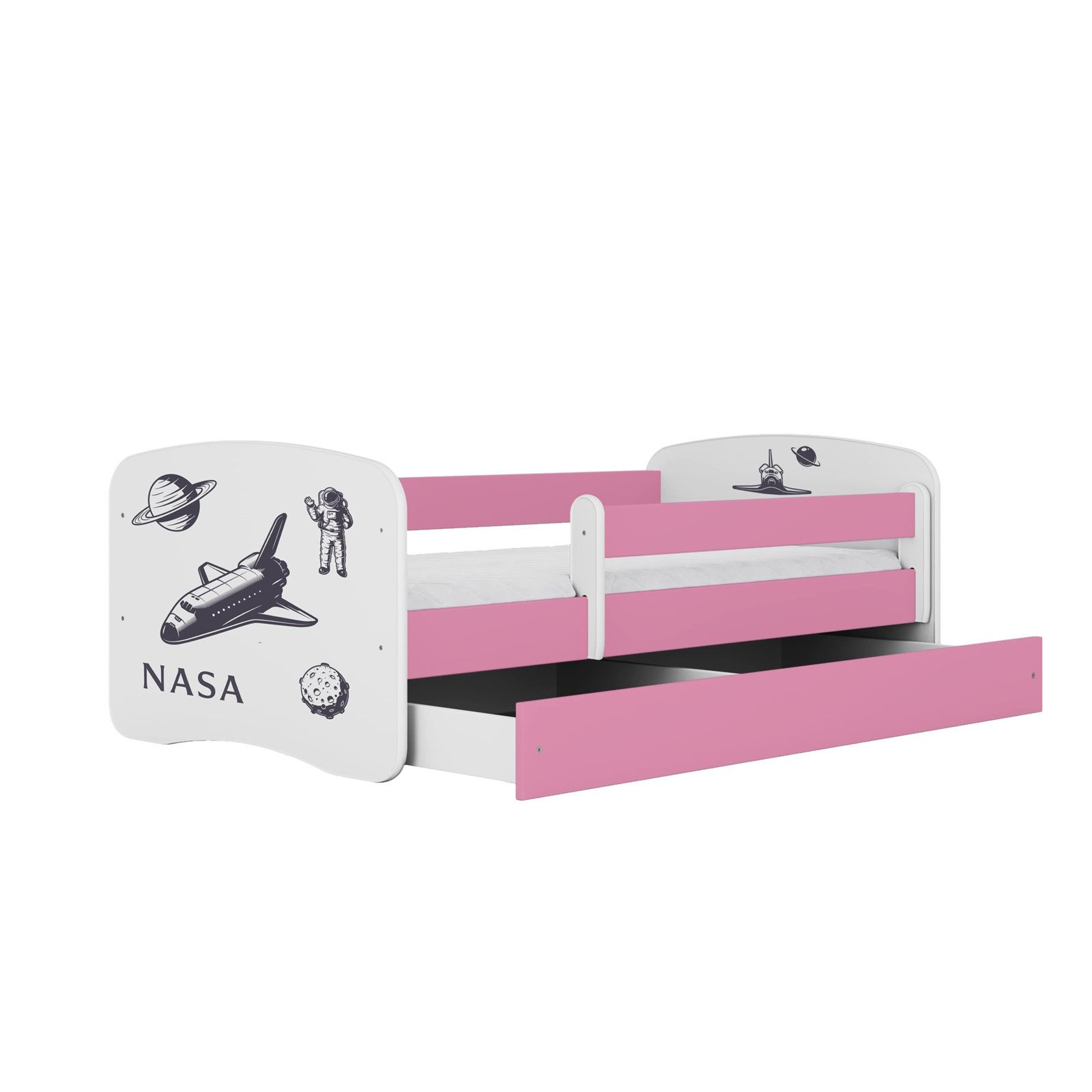 Łóżko dziecięce Babydreams - NASA Z szufladą 160/80, Różowy, Materac pianka kokos 160/80/9 - materac średniej twardości (+299zł)