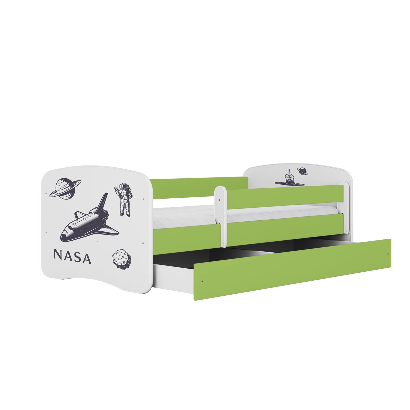 Łóżko dziecięce Babydreams - NASA Z szufladą 160/80, Zielony, bez materaca