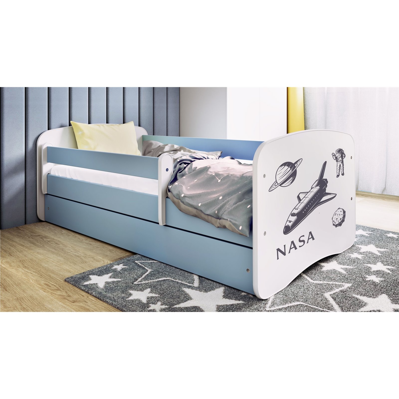 Łóżko dziecięce Babydreams - NASA Bez szuflady 180/80, Niebieski, Materac pianka kokos 180/80/9 - materac średniej twardości (+3